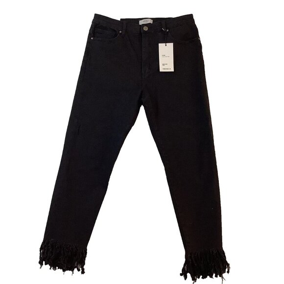 NWT Forever 21 High Rise Crop Ankle Fringe Hem Black Denim Jeans Size 29 - Picture 8 of 11